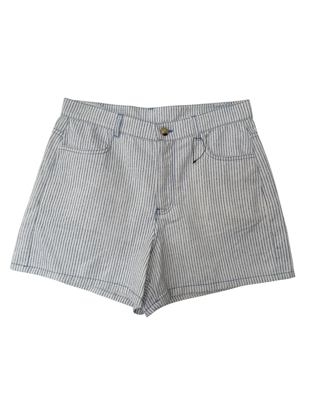 NWOT ZARA Striped High-Waist Denim Shorts in Blue and White